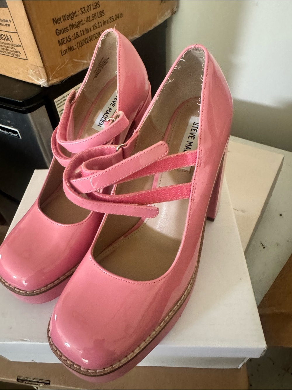 Steve Madden Glossy Pink Mary Jane Block Heels